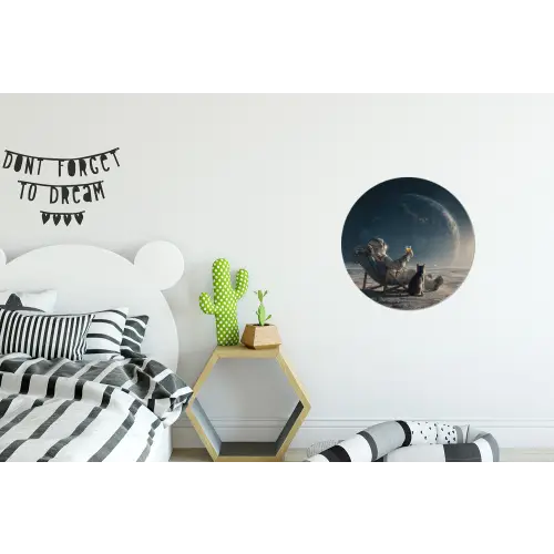 Maan - Kat - Astronaut - Ruimte Wandcirkel aluminium klein -kinderkamer