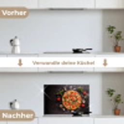 Pizza - Groente - Kruiden - Keuken - Industrieel keuken achterwand spatscherm klein -voor_na_DE