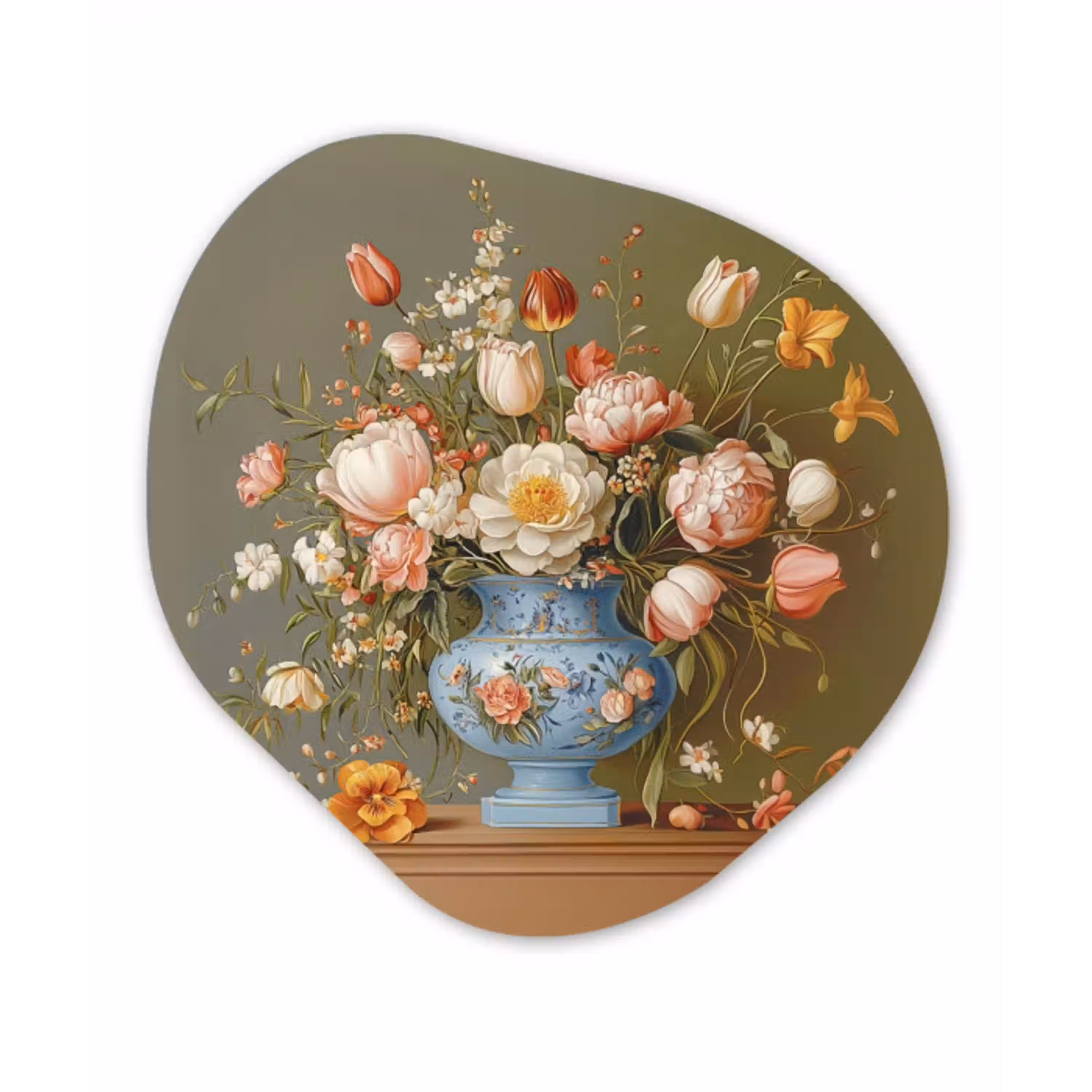 Neutral - Bloemen - Boeket - Vaas Wandcirkel Organisch Plexiglas middel -3d