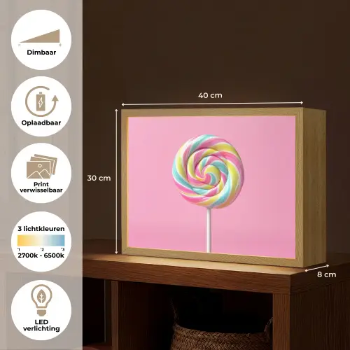 Lolly - Roze - Snoep - Zoet Light Box met batterij (Wandlamp) middel -USP_websiteoverzichtNL