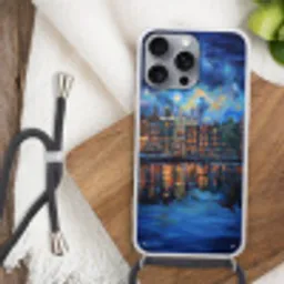 Grachten Amsterdam - Huizen - Stad - Kleurrijk Hoesje iPhone 16 Pro Max met koord klein -sfeer4