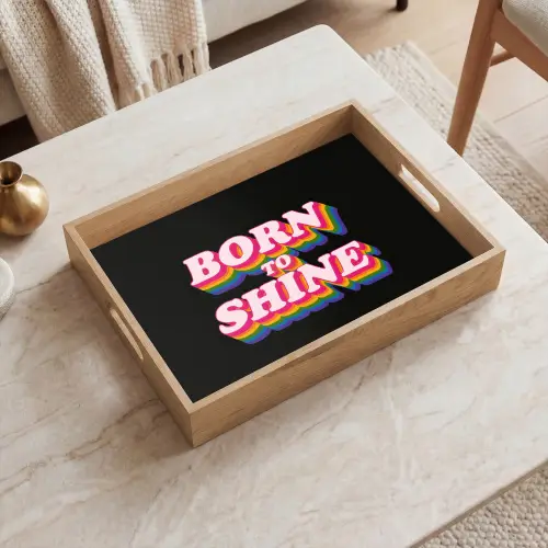 Quote - Regenboog - Roze - Zwart Dienblad Rechthoek middel -sfeer1