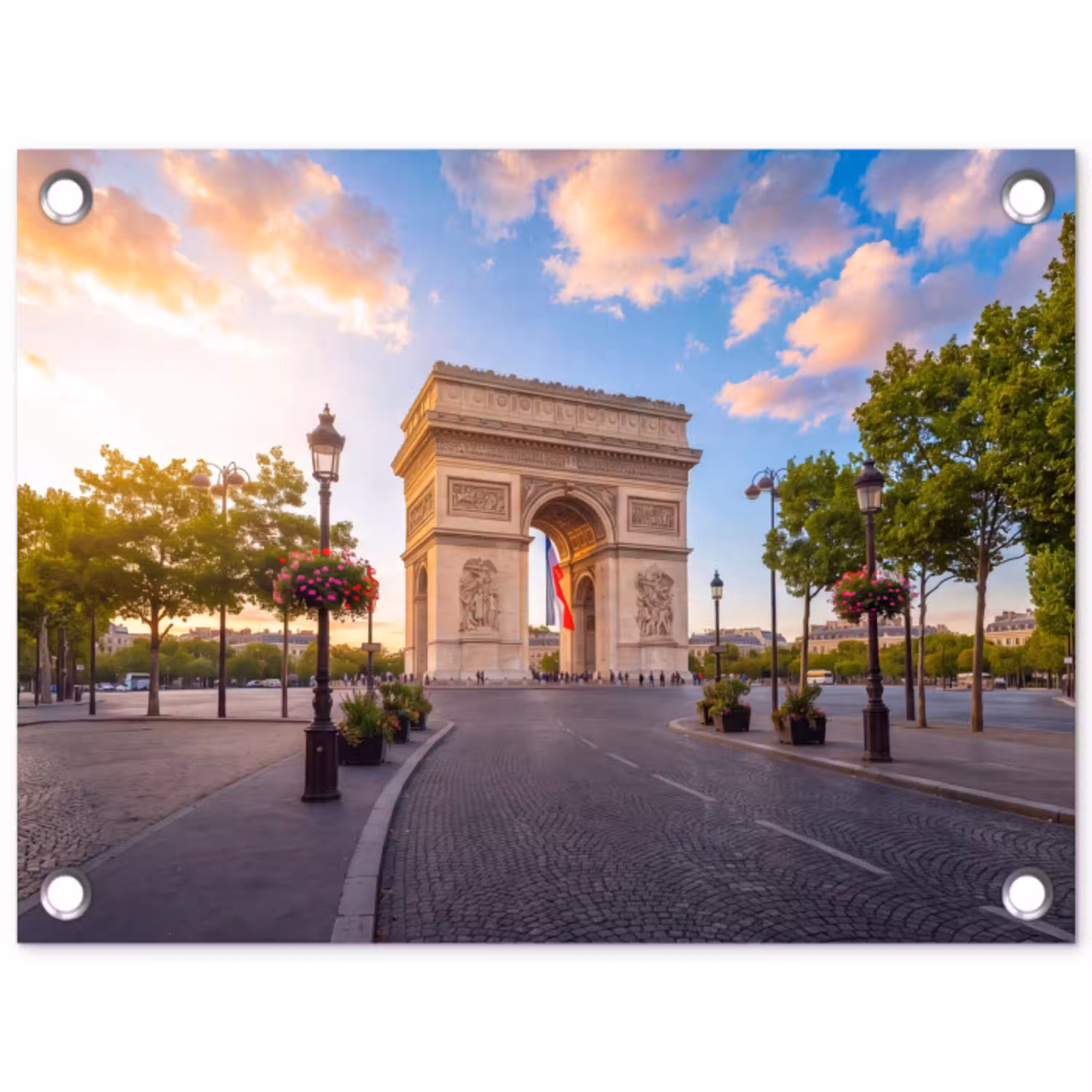 Monument - Parijs - Zonsondergang - Architectuur - Goud tuinposter los doek klein -3d