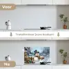 Sneeuwpop - Winterdorp - Kleurrijk keuken achterwand spatscherm klein -voor_na_NL