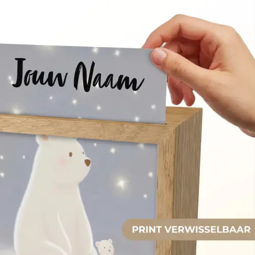 Ijsbeer - Sneeuw - Sterren - Blauw Light Box met kabel (Kinderlampje) klein -USP_websiteprintNL
