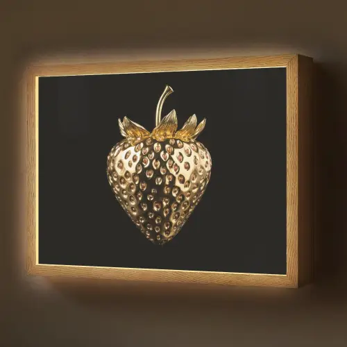 Aardbei - Goud - Zwart - Chrome Light Box met batterij (Wandlamp) middel -z3d_website