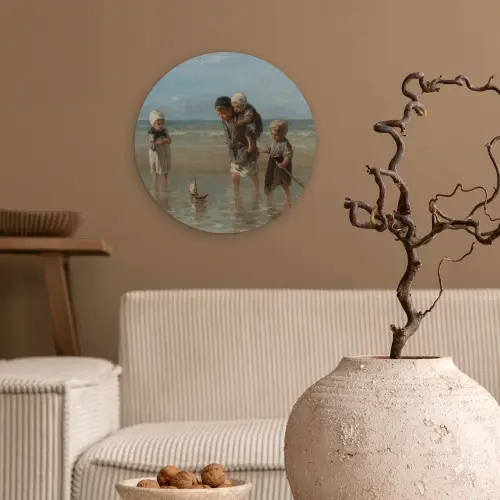 Kinderen der zee - Schilderij van Jozef Israëls Wandcirkel kunststof plaat 5mm dik klein -sfeer1