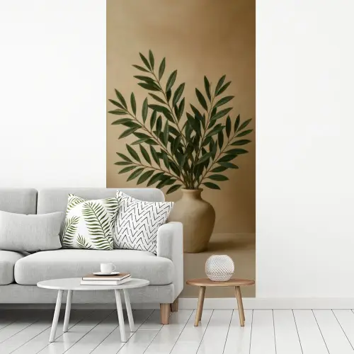 Vaas - Olijftakken - Bladeren - Beige fotobehang vinyl groot -woonkamer