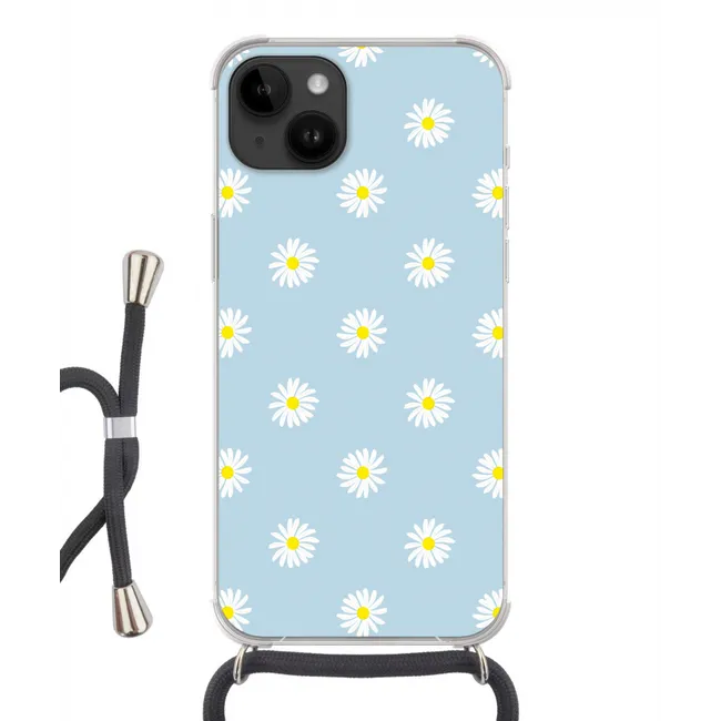 Handyhülle mit Band - Gänseblümchen - Pastell - Weiß - Blau - Blumen