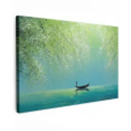 Bootje - Water - Bladeren - Bloesems Tuinposter op houten frame 2 cm dik klein -3d