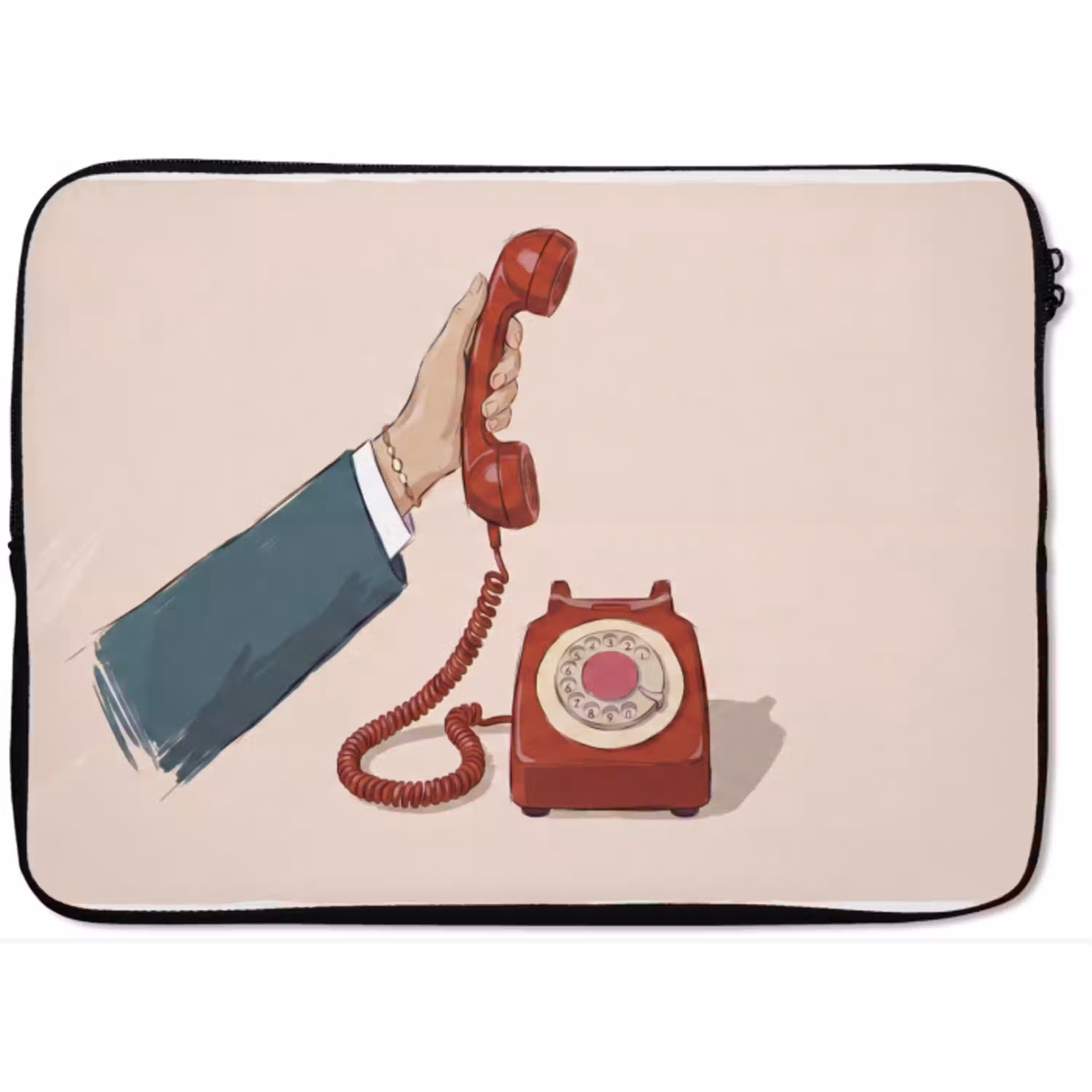 Telefoon - Hand - Vintage - Communicatie - Rood laptophoes neopreen klein -zkaufland3dotto