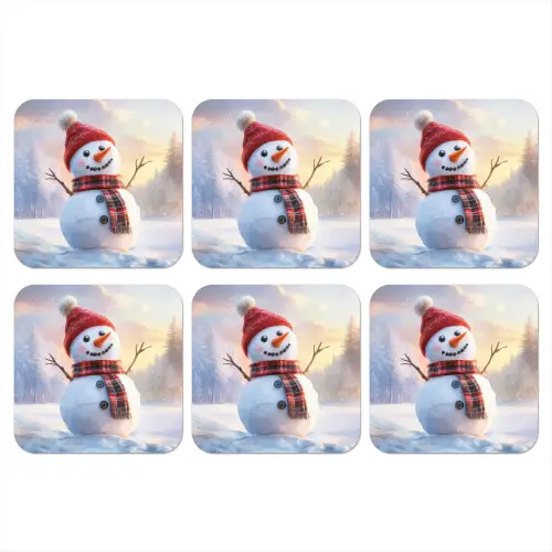 Sneeuwpop - Zonsondergang - Wit onderzetter kurk middel -3d
