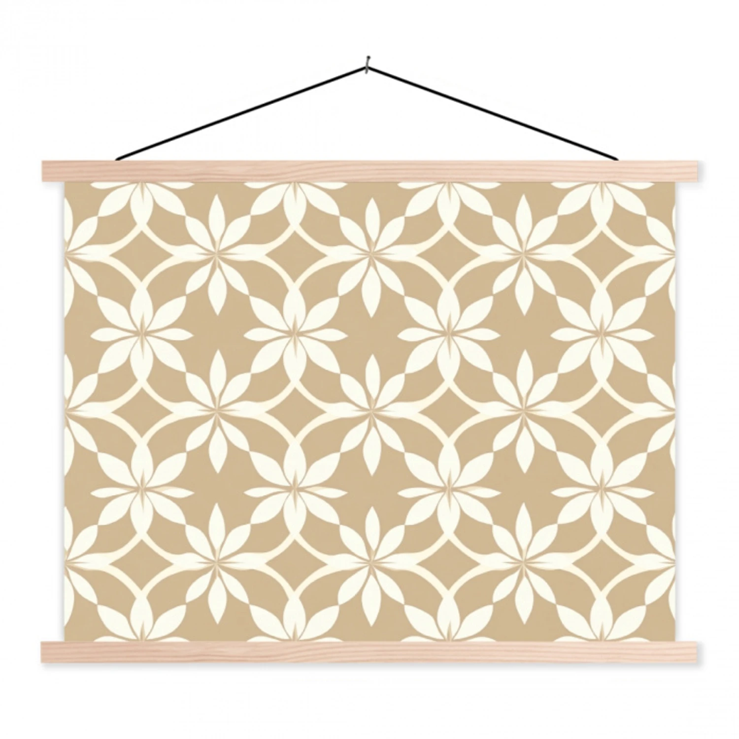 Bloemen - Patroon - Beige textielposter latten blank klein 122 -3d