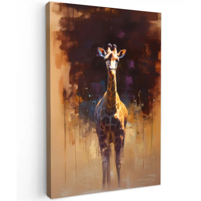 Giraf - Bruin - Abstract - Geschilderd Tuinposter op houten frame 2 cm dik klein -3d