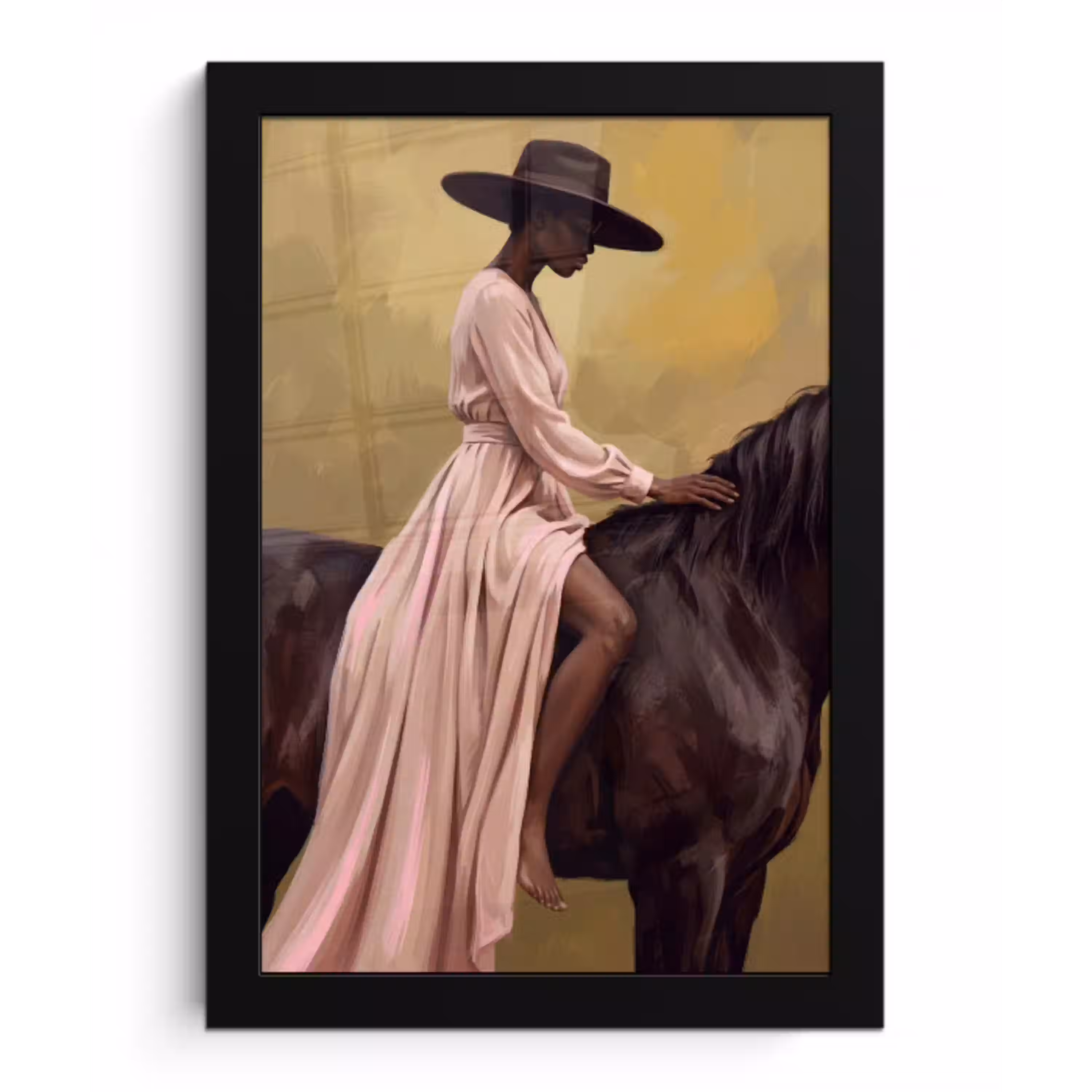 Paard - Klassiek - Oker fotolijst zwart zonder passe partout klein -3d
