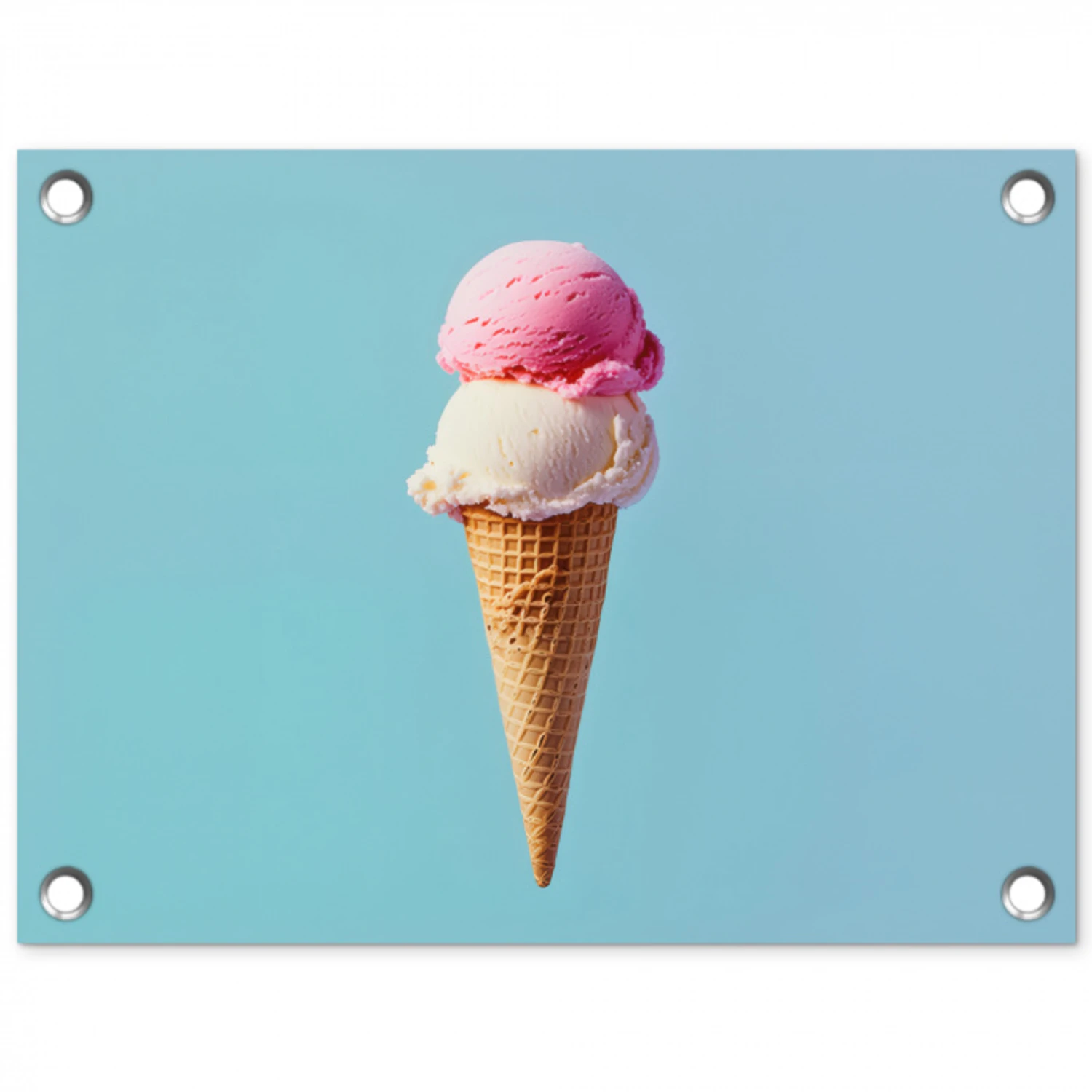 Bolletjes - Schepijs - Hoorntje - Blauw tuinposter los doek klein -3d