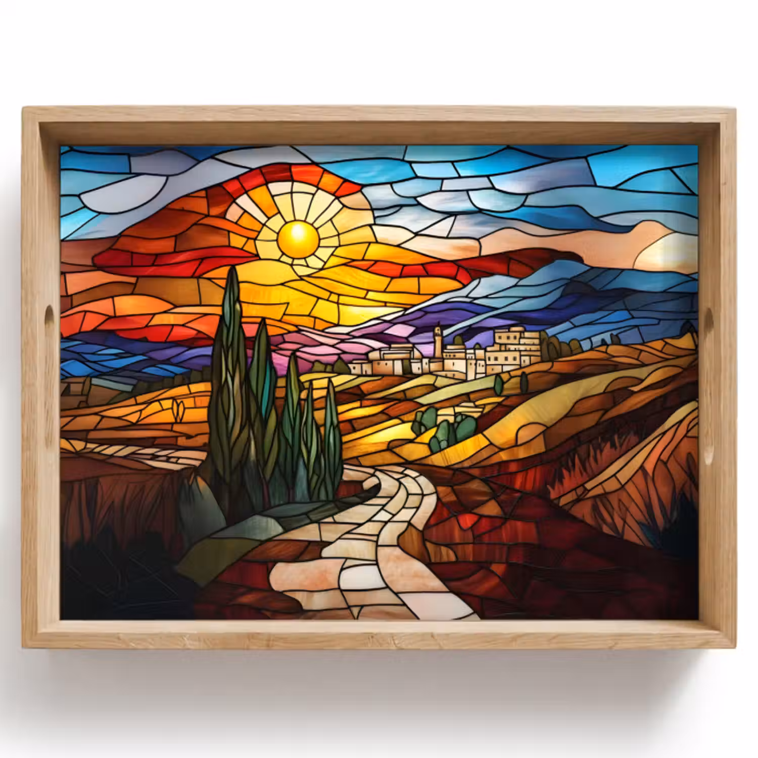 Dienblad - Mozaïek - Zon - Landschap - Dorp