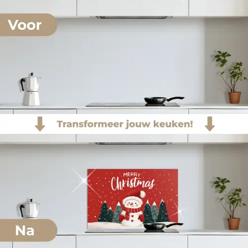 Kerstgroet - Sneeuw - Rood keuken achterwand spatscherm klein -voor_na_NL