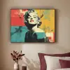 Vrouw - Rode lippen - Abstracte kleurvlakken - Popartuistraling Textielframe zwart klein -sfeer1