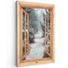 Bos - Winter - Bomen - Natuur - Pad - Doorkijk Tuinposter op houten frame 2 cm dik klein -3d