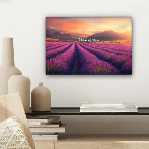 Lavendelveld - Quote - Zonsondergang canvas 2cm klein -sfeer6