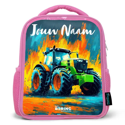 Abstract - Tractor - Groen Kinderrugzak - Roze middel -3d