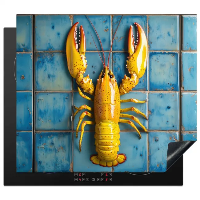 Kreeft - Geel - Blauw - Tegels Inductie beschermer vinyl 3mm middel -3d