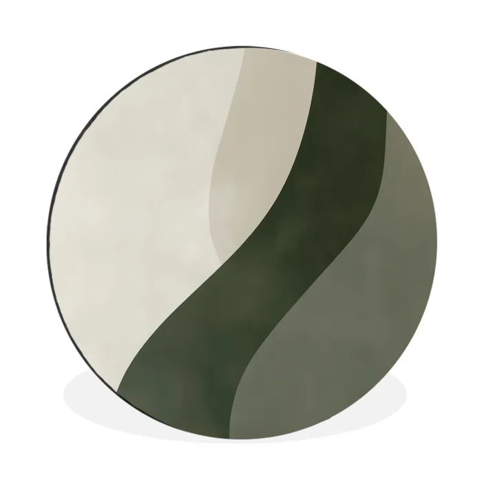 Japandi - Groen - Abstract - Modern Wandcirkel aluminium klein -3d