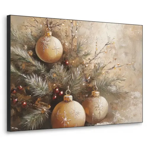 Kerst - Kerstballen - Beige - Goud Textielframe - compleet frame klein -3d
