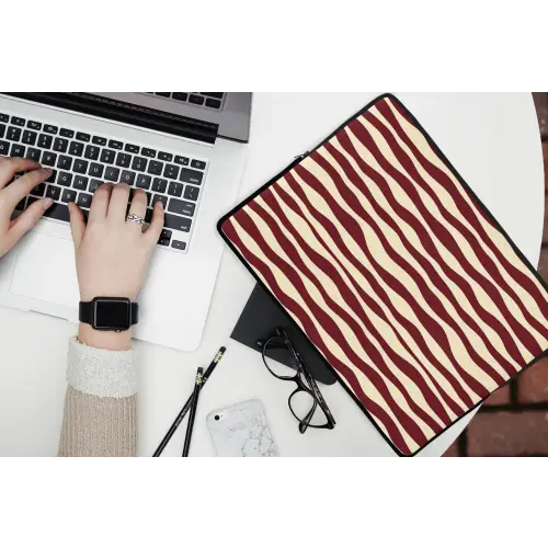 Golven - Rood - Patroon - Crème laptophoes neopreen klein 279 -bureau