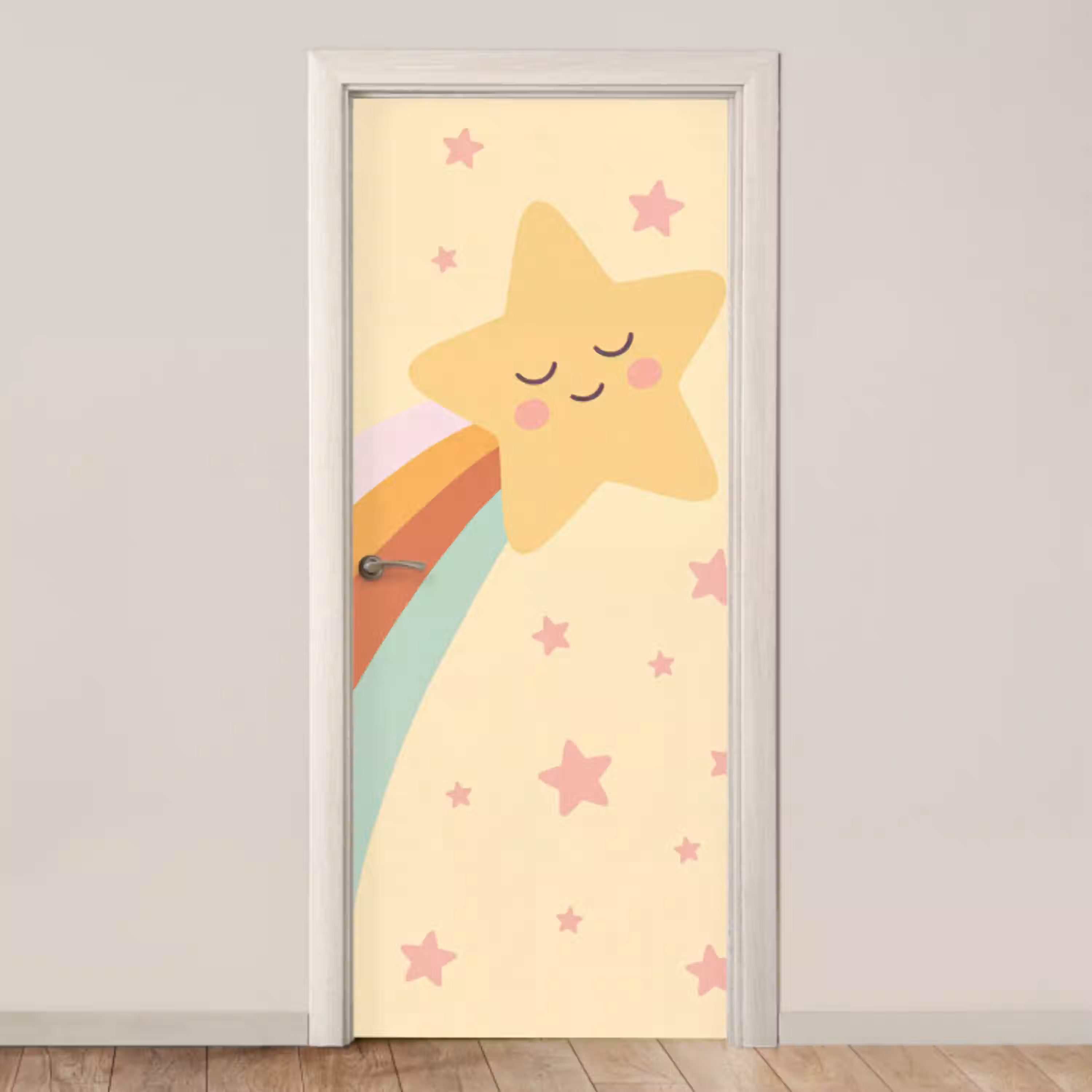Ster - Regenboog - Nacht - Illustratie - Pastel deurposter klein -3d_beige