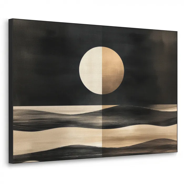 Maan - Cirkel - Goud Textielframe zwart klein -3d