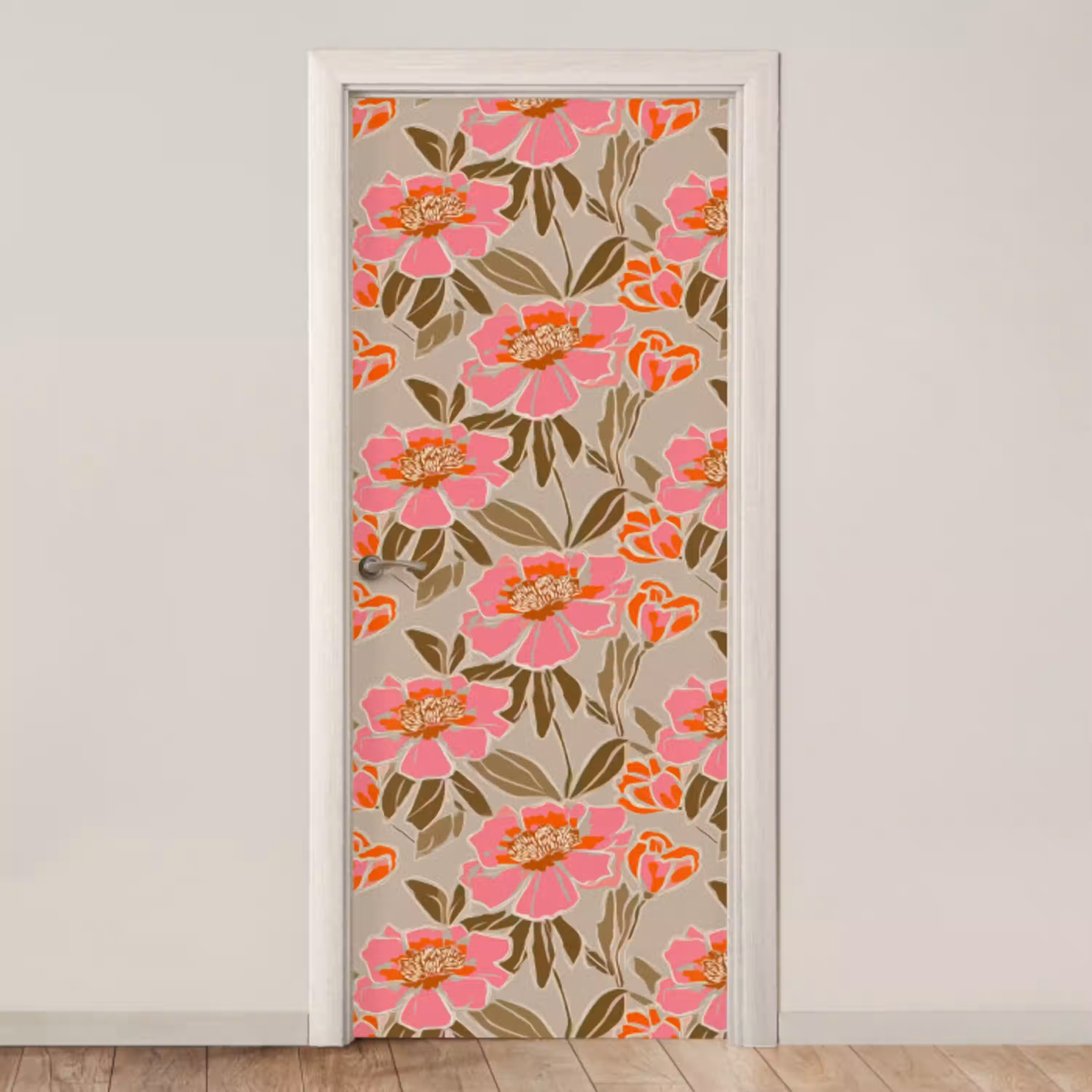 Pioenrozen - Patroon - Roze deurposter klein 289 -3d_beige
