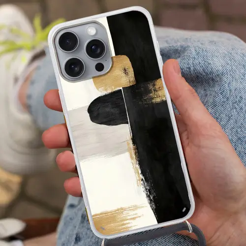 Vormen - Penseelstreken - Abstract - Goud Hoesje iPhone 16 Pro Max met koord klein -sfeer3