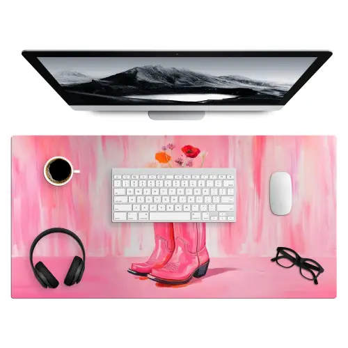 Roze - Bloemen - Cowboy Muismat XXL klein -3d