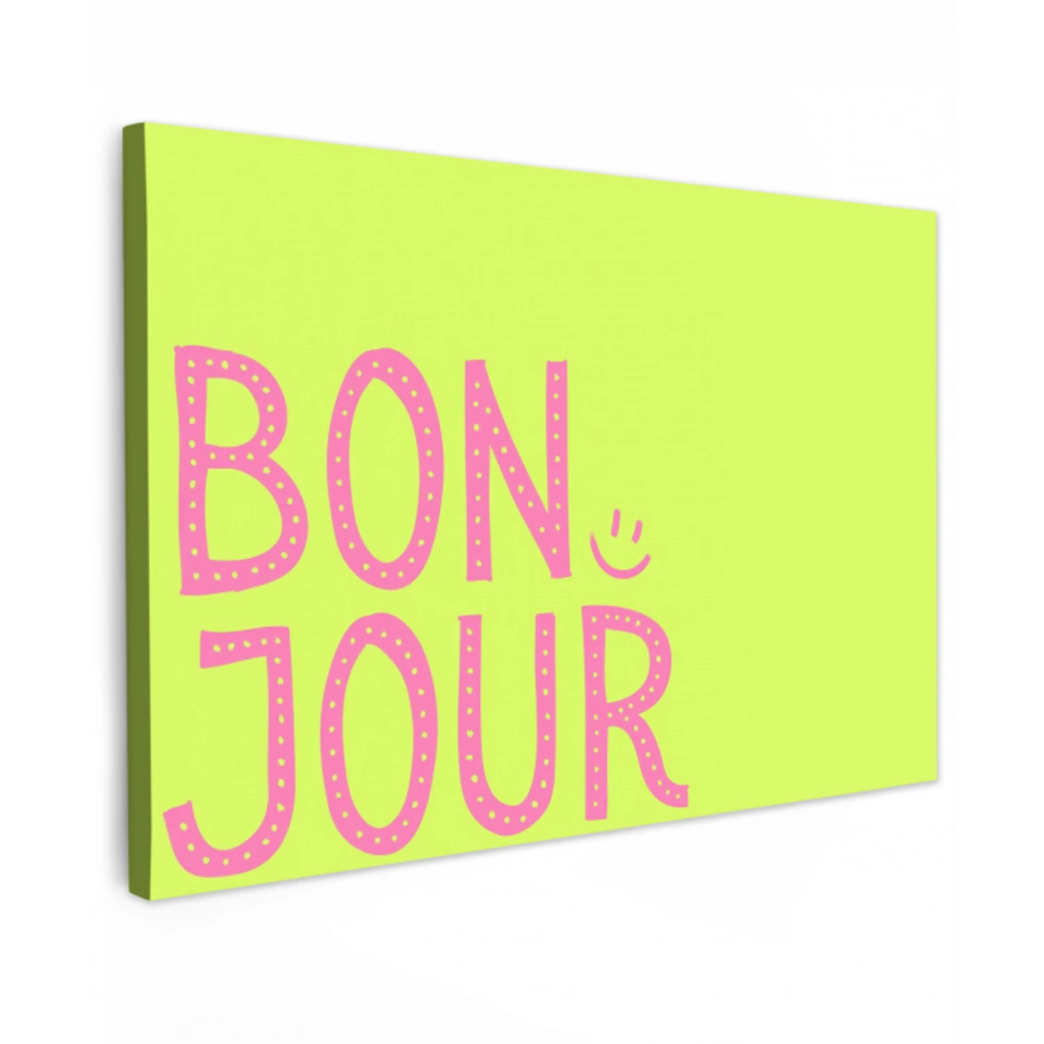 Groen - Smiley - Bonjour - Roze canvas 2cm klein -z3d