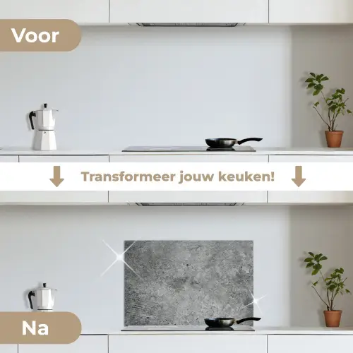 Beton - Leisteen - Grijs -Betonstructuur keuken achterwand spatscherm klein -voor_na_NL