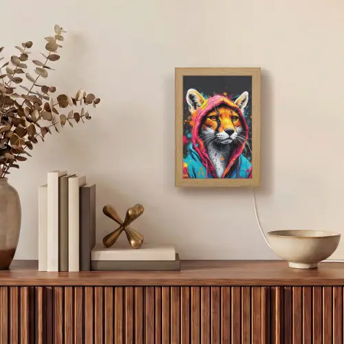 Graffiti - Vos - Jas - Pop art - Dieren Light Box met kabel (Tafellamp) klein -sfeer2