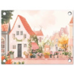 Bloemen - Huizen - Dorp tuinposter los doek klein -3d