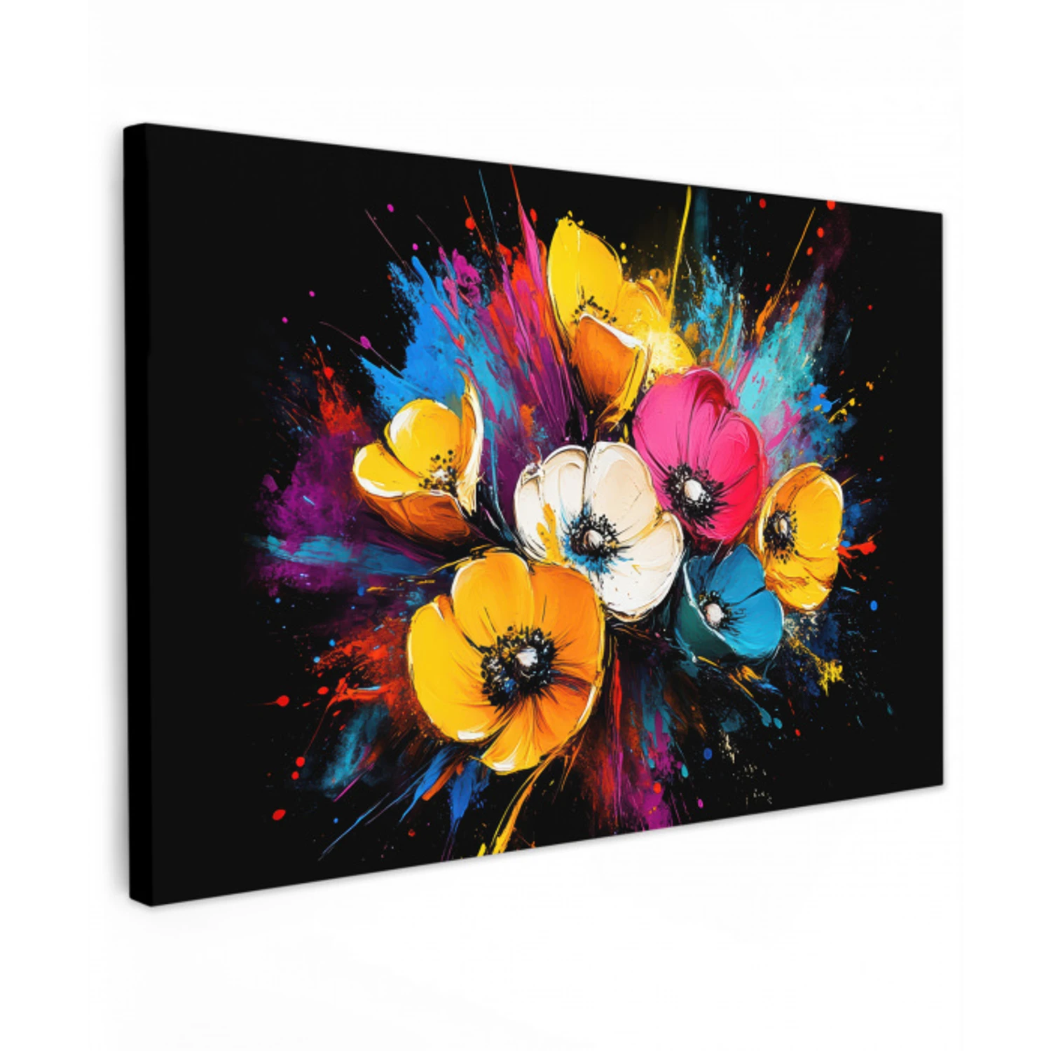 Bloemen - Kleurrijk - Graffiti - Modern - Boeket Tuinposter op houten frame 2 cm dik klein -3d
