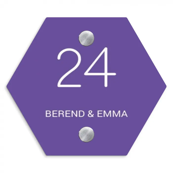 Donkerpaars - Klassiek Naambord Hexagon klein -3d