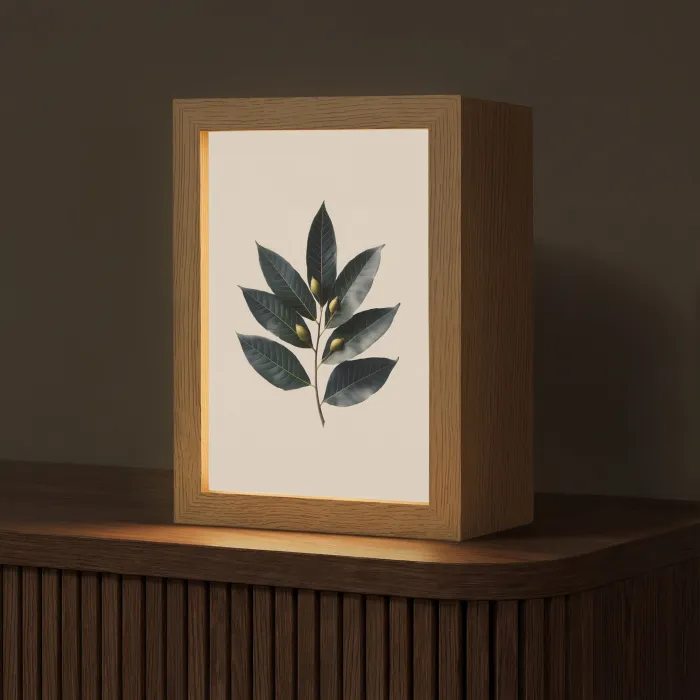 Laurierbladeren - Bloemknoppen - subtiel Light Box met kabel (Tafellamp) klein -z3d_website