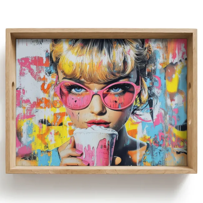 Dienblad - Expressief - Milkshake - Vrouw - Felle kleuren