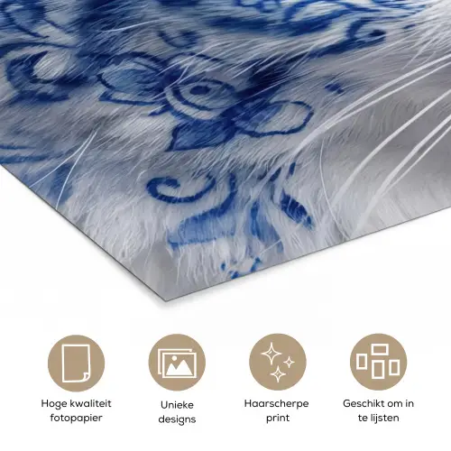 Kat - Patroon - Blauw poster papier klein -closeup_NL