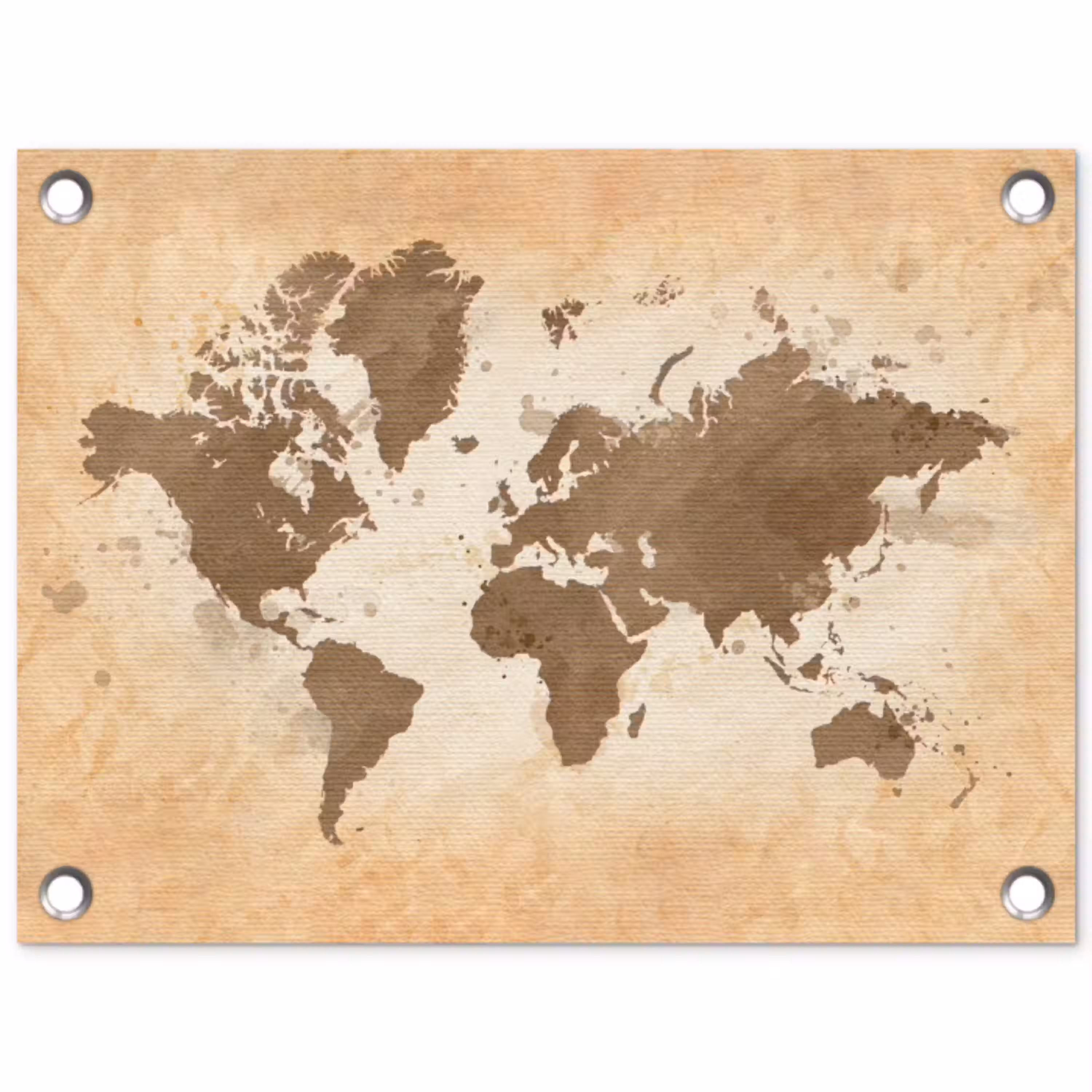 Wereldkaart - Beige - Bruin tuinposter los doek klein -3d