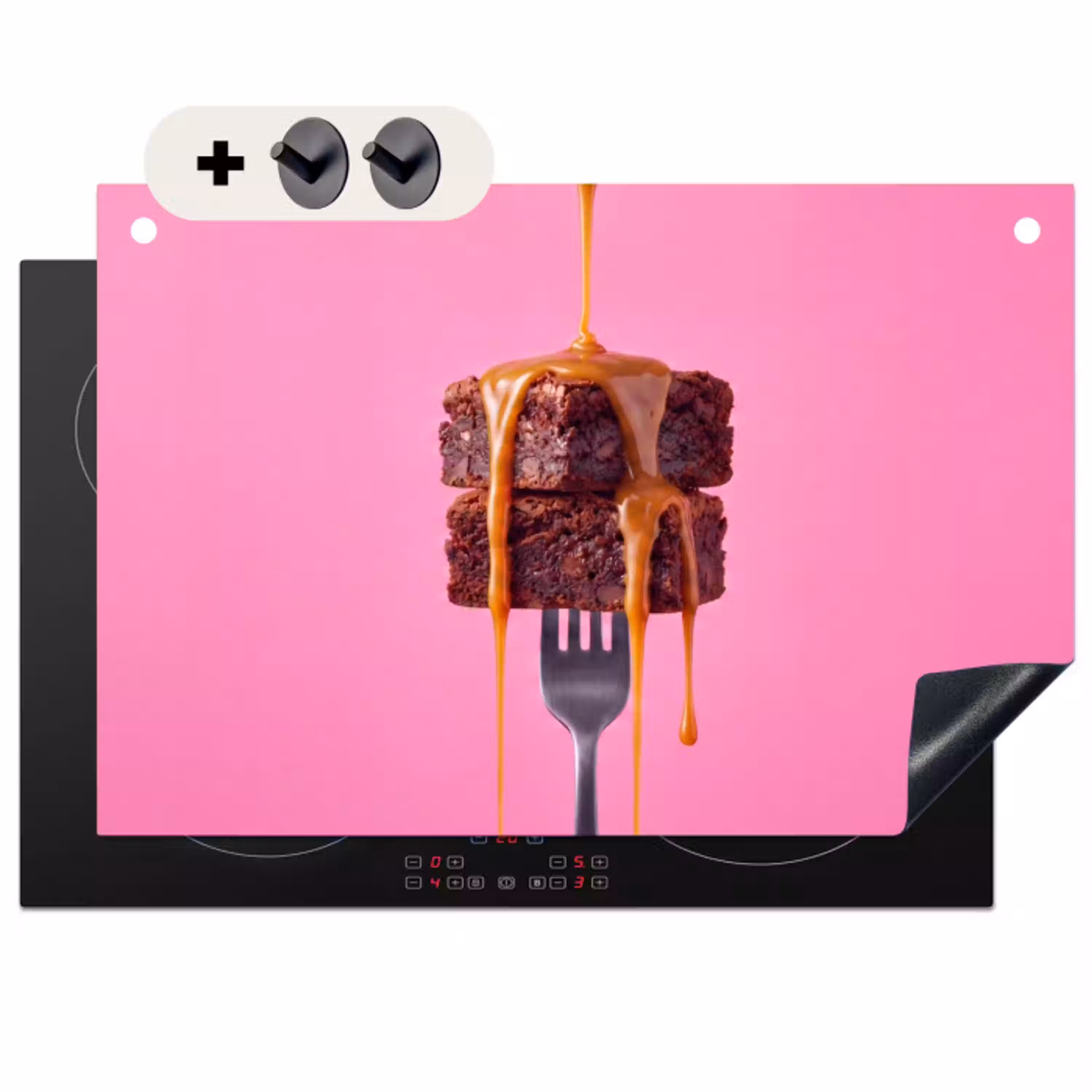 Brownie - Karamel - Eten Inductie beschemer met haakjes klein -3d