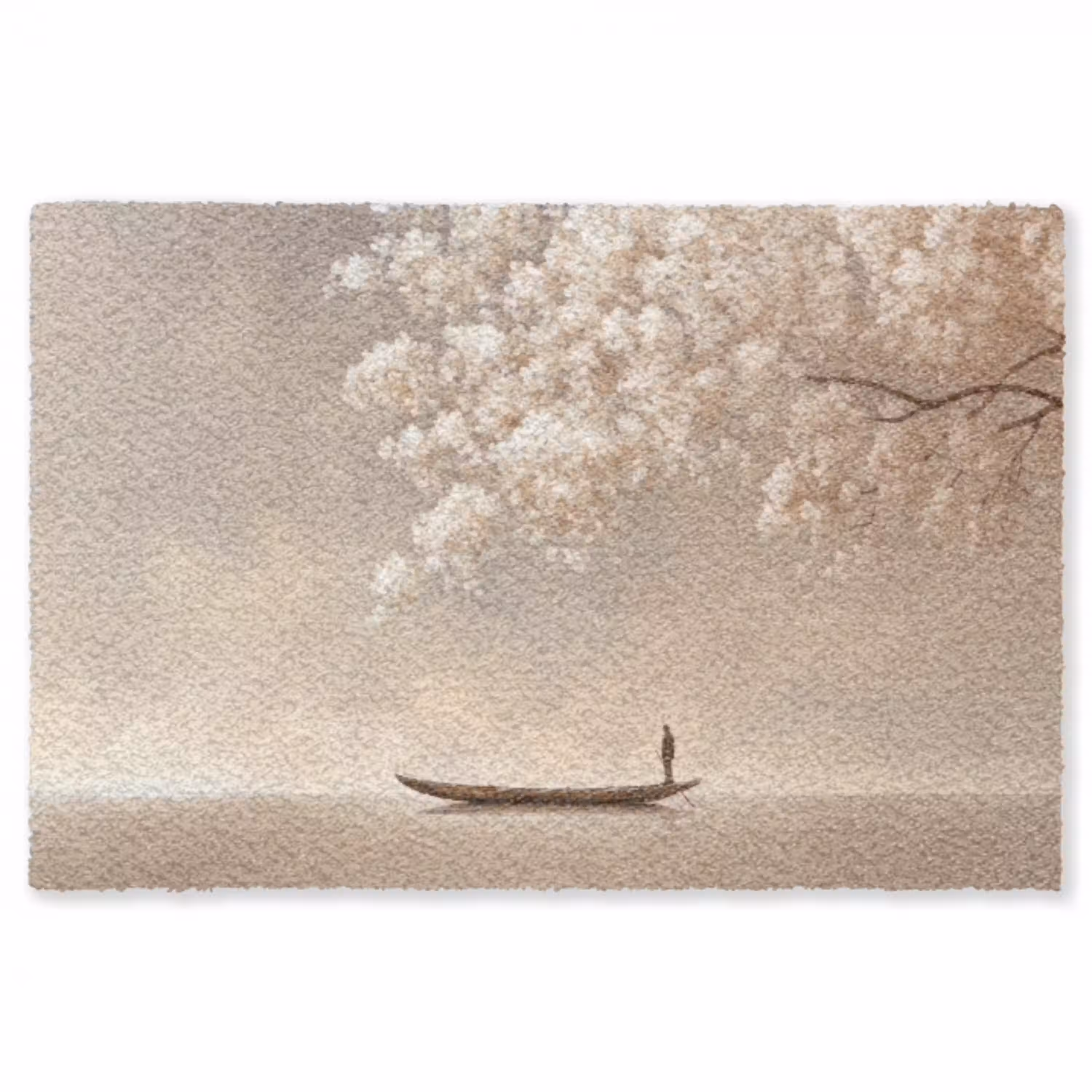 Bloesems - Wit - Boot - Minimalistisch Vloerkleed Rechthoek klein -3d
