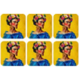 Frida Kahlo - Vrouw - Geel - Blauw - Bloemen onderzetter kurk middel -zkaufland3dotto