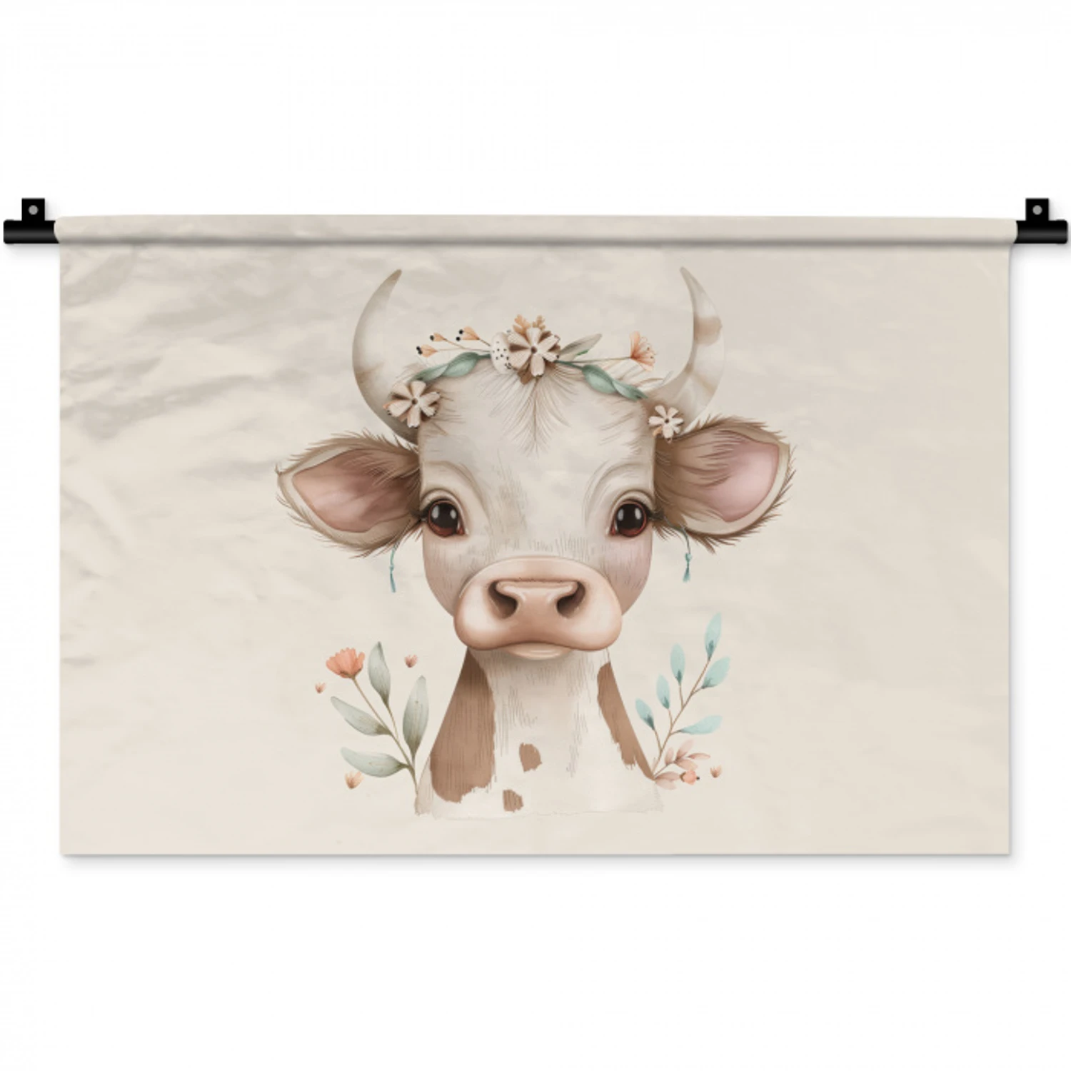 Koe - Bohemian - Kalfje - Bloemen Wandkleed katoen klein -zz3d