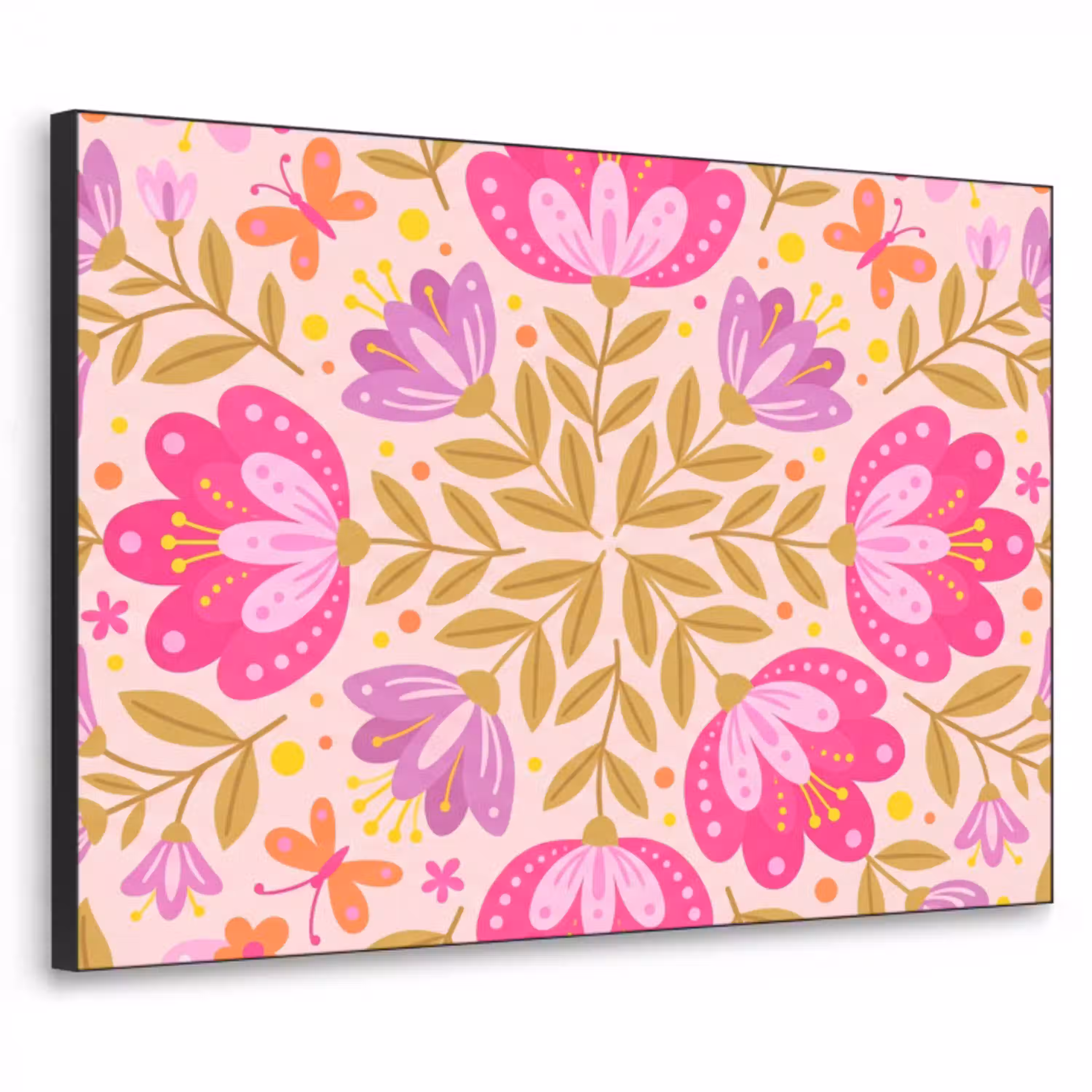 Bloemen - Patroon - Natuur - Abstract - Roze Textielframe zwart klein -3d